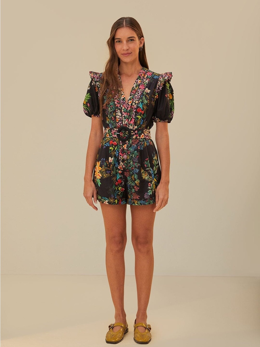 Farm Rio black delicate forest scarves romper size XL